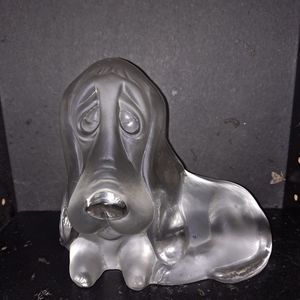 Viking Frosted and Clear glass Bassett Hound Paperweight or Bookend